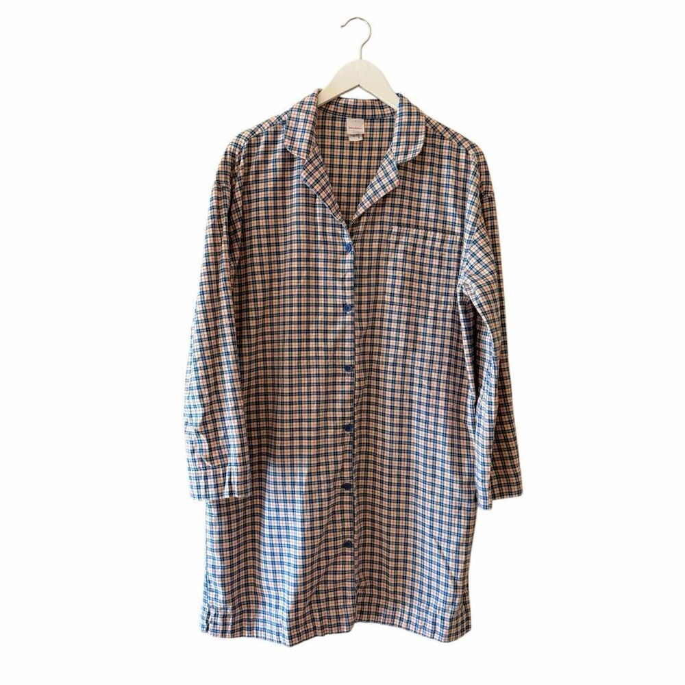 Hanna Andersson Flannel Women Button Down Plaid Classical Nightgown Pockets Cozy
